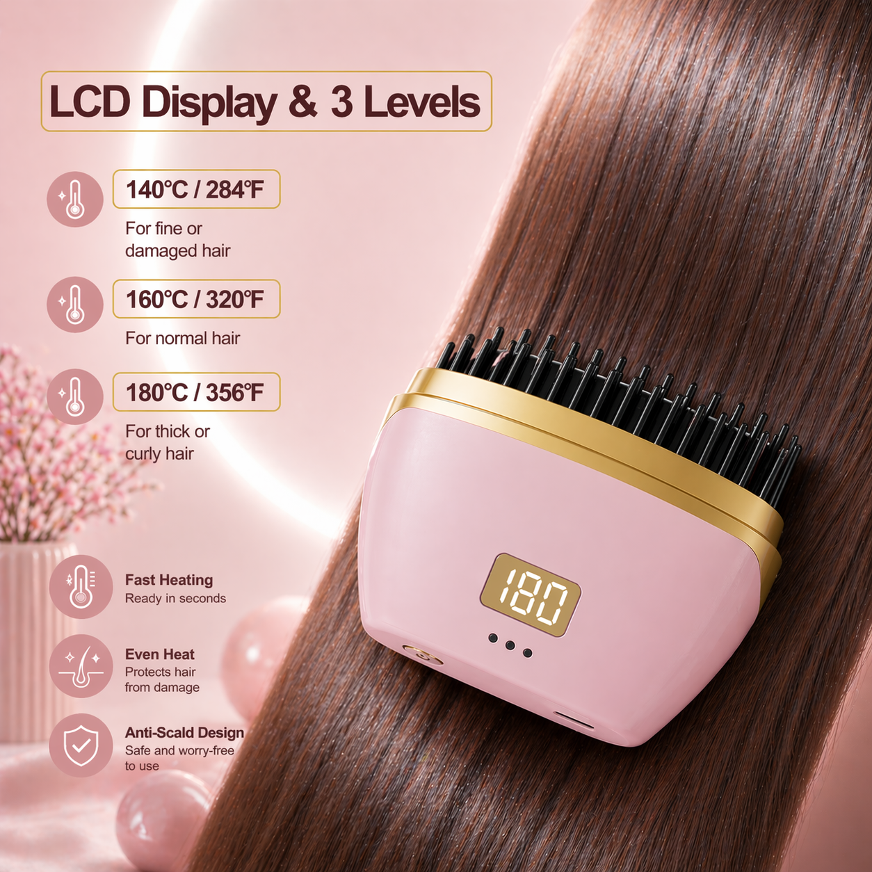 Cepillo Alisador Portátil – Cabello Liso y Sin Frizz en Minutos