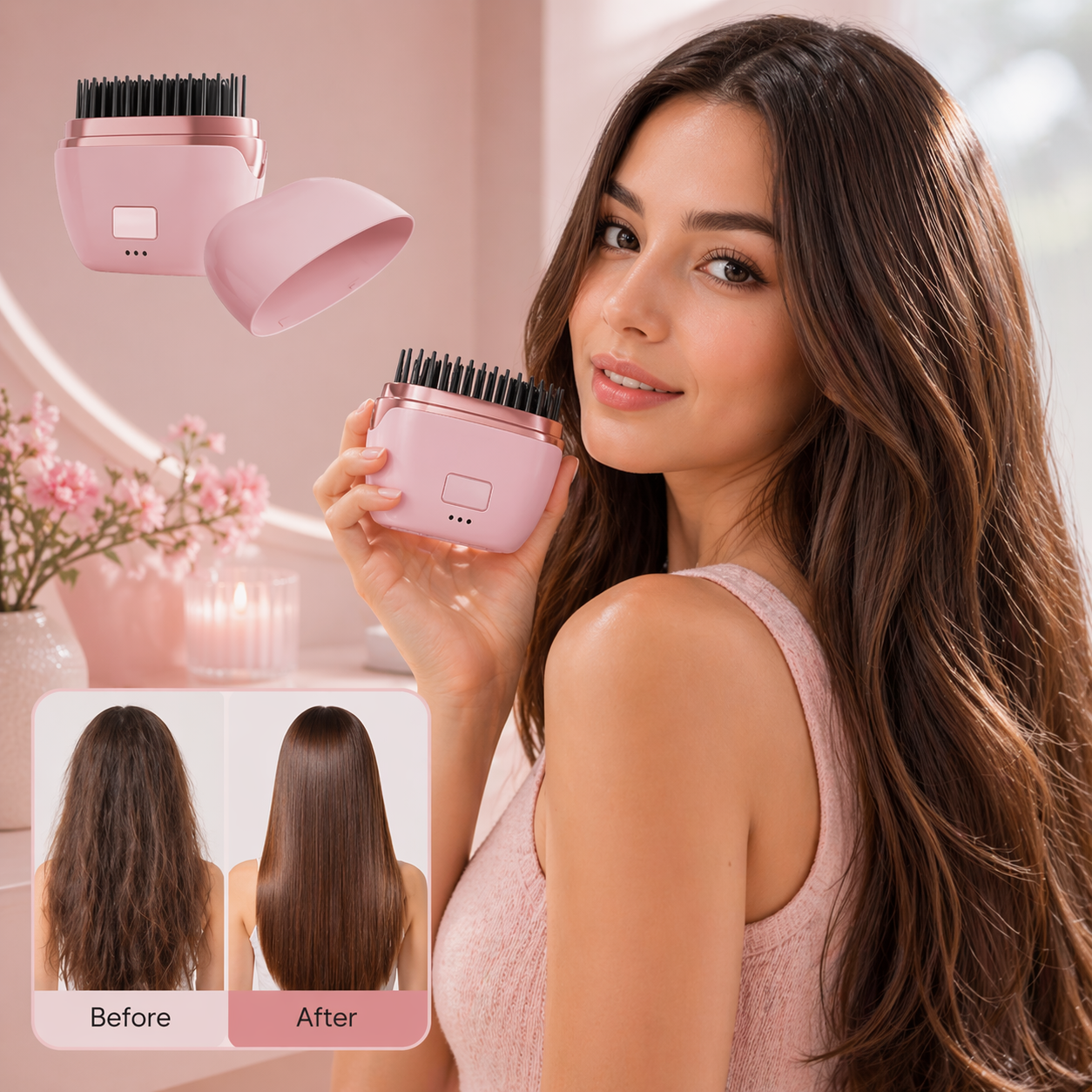 Cepillo Alisador Portátil – Cabello Liso y Sin Frizz en Minutos